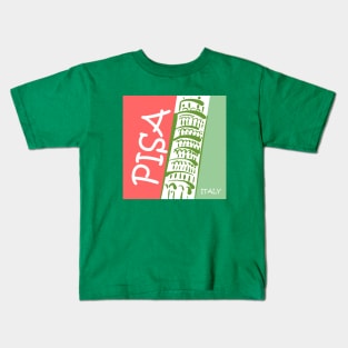 Pisa Italy Green and Coral Kids T-Shirt